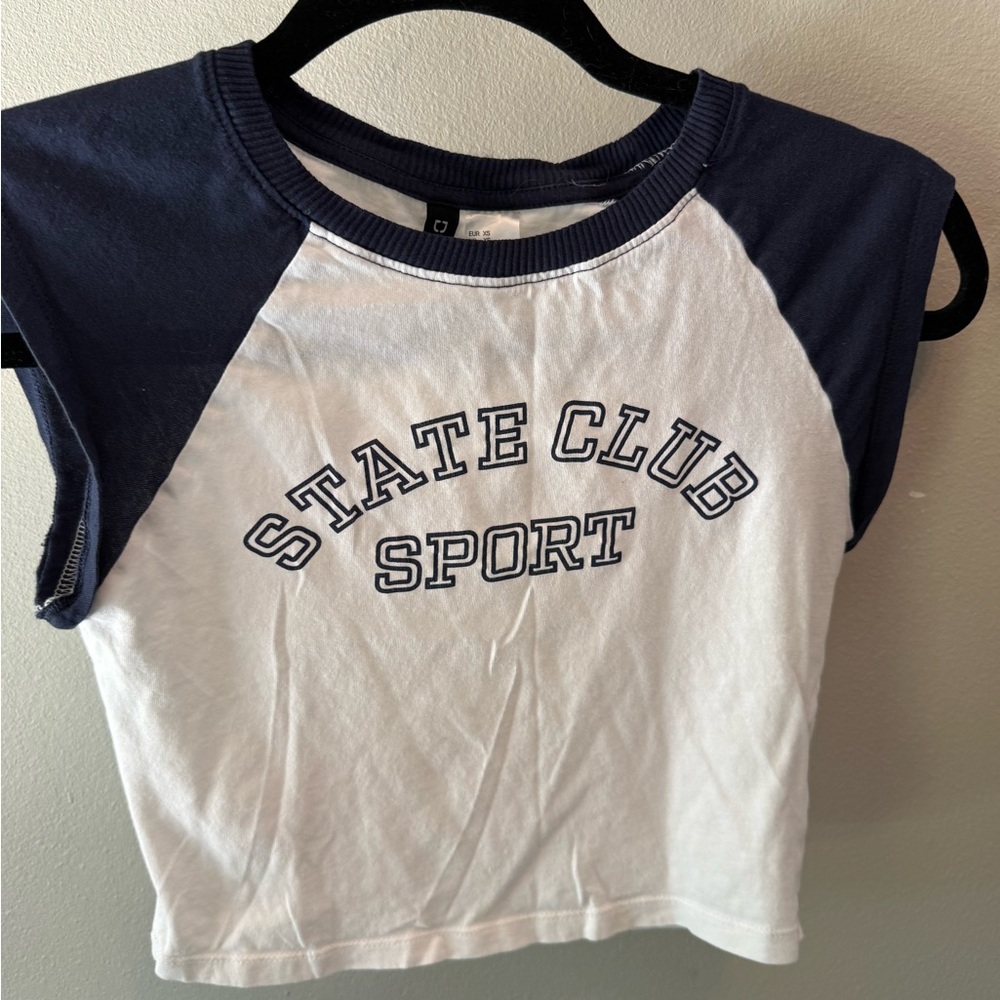 Divided By H&M Navy & White Cropped Tee State Club Sport  Size XS - Picture 3 of 9